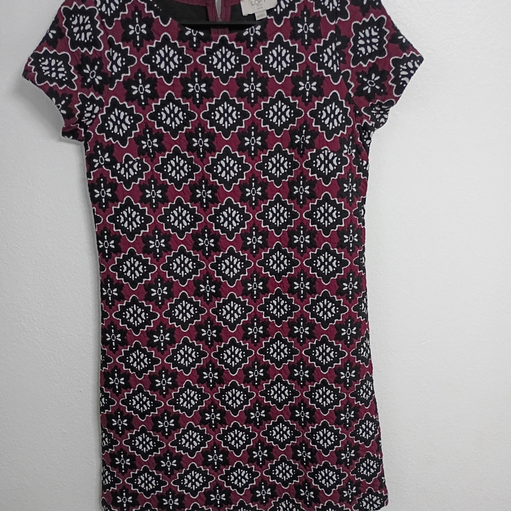 LOFT Burgundy and Black Patterned Dress